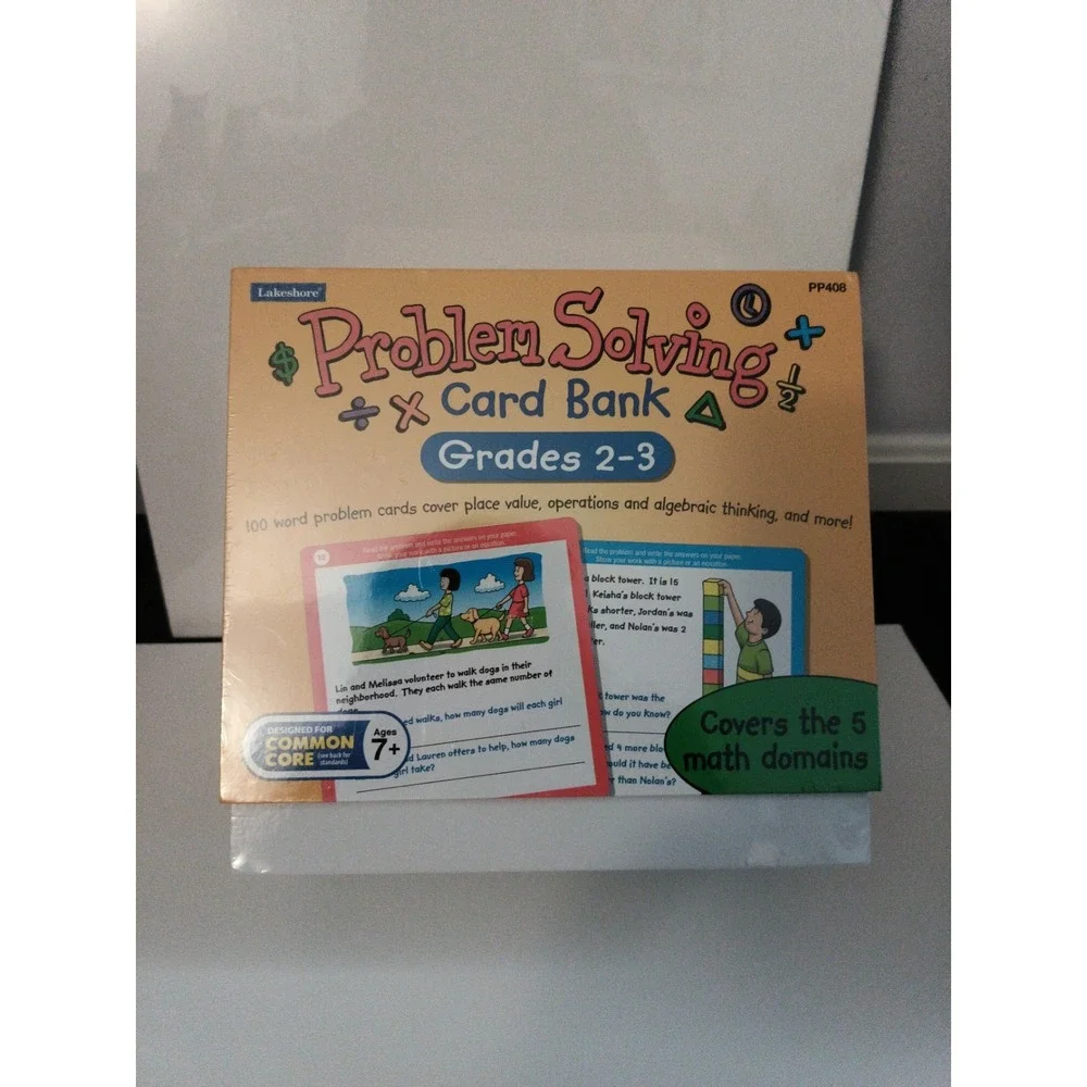 Problem Solving Card Bank by Lakeshore Grade 2-3, 5 Math Domains New sealed